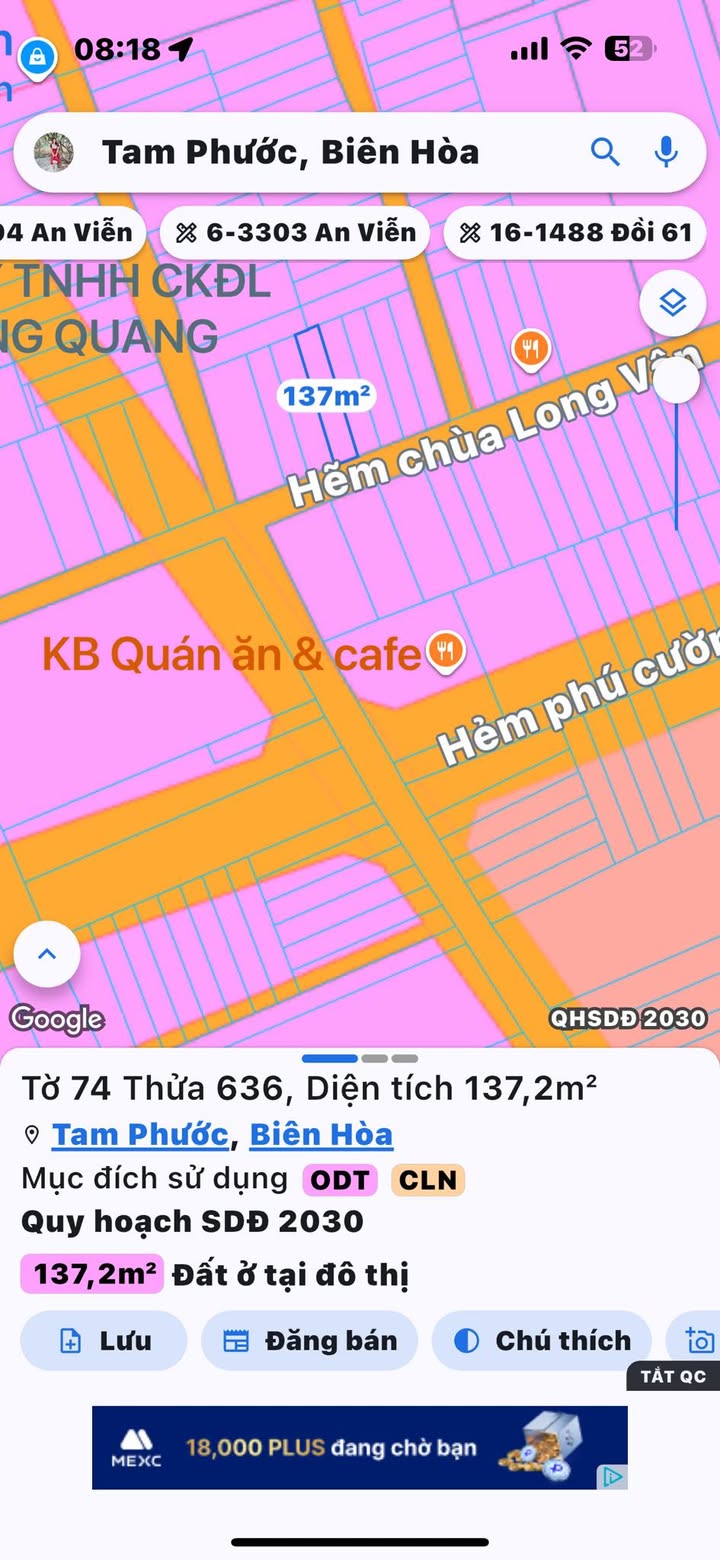 Đất thổ cư 100% tại Tam Phước, Biên Hòa 135m² - Giá cực tốt!