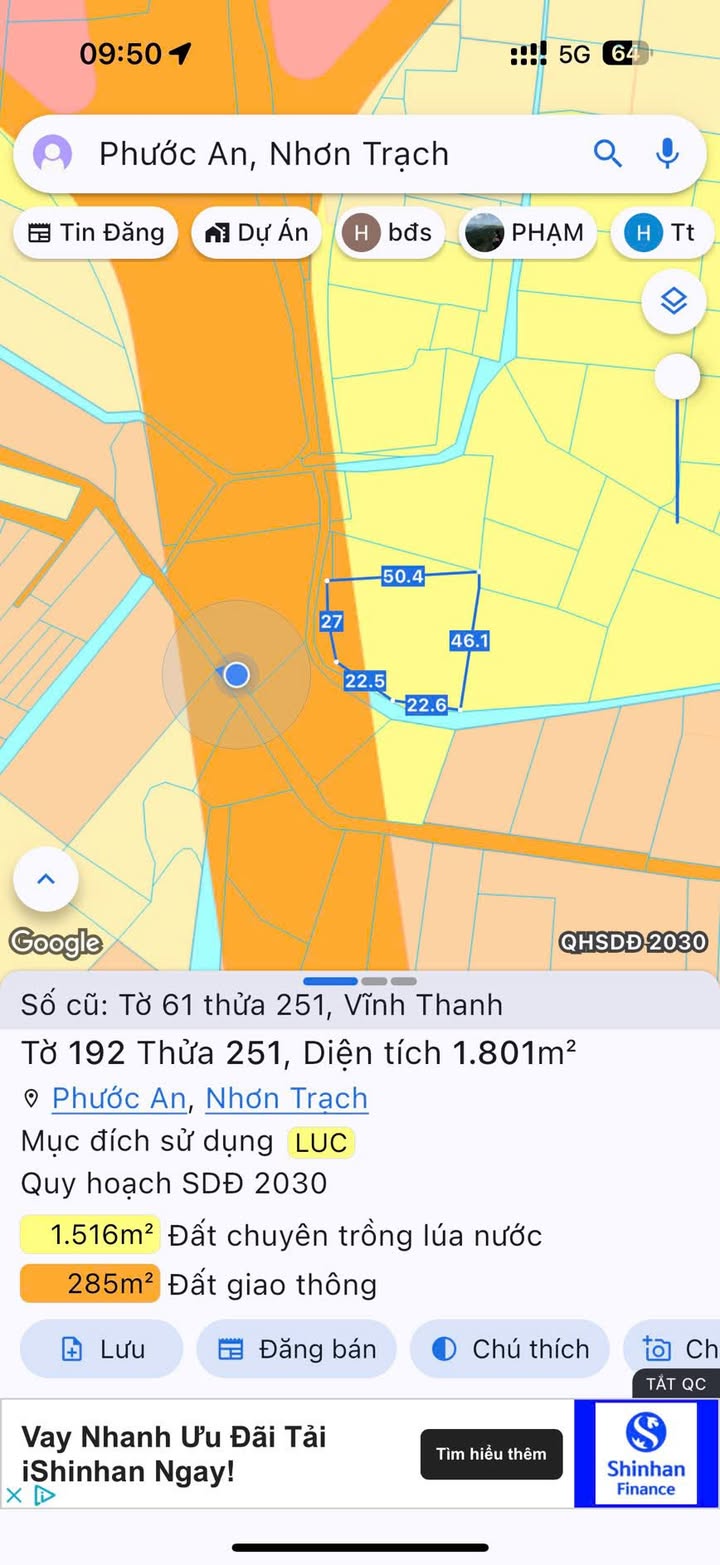 Đất nền Vĩnh Thanh 1801m² giá 5.943 tỷ - Đường ô tô thuận tiện!