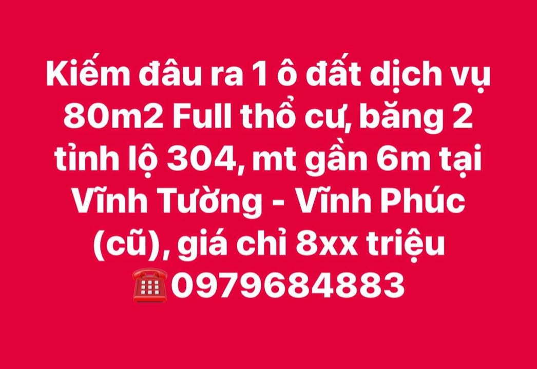 Đất dịch vụ 80m² Vĩnh Tường - Vĩnh Phúc giá chỉ 800 triệu - Cơ hội vàng hiếm có!