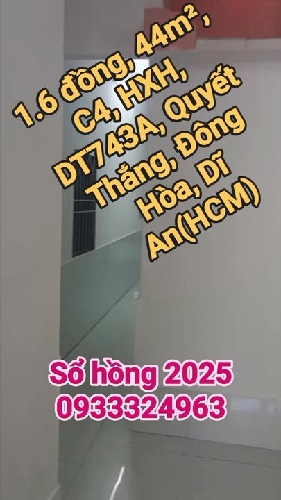 Nhà cấp 4 tại Khu phố Quyết Thắng, Dĩ An 44m² giá 1.6 tỷ - Sổ hồng chính chủ!