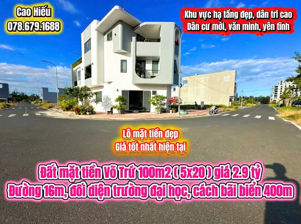 Đất mặt tiền Võ Trứ Tuy Hòa 100m² giá 2.9 tỷ - Vị trí đắc địa gần biển!