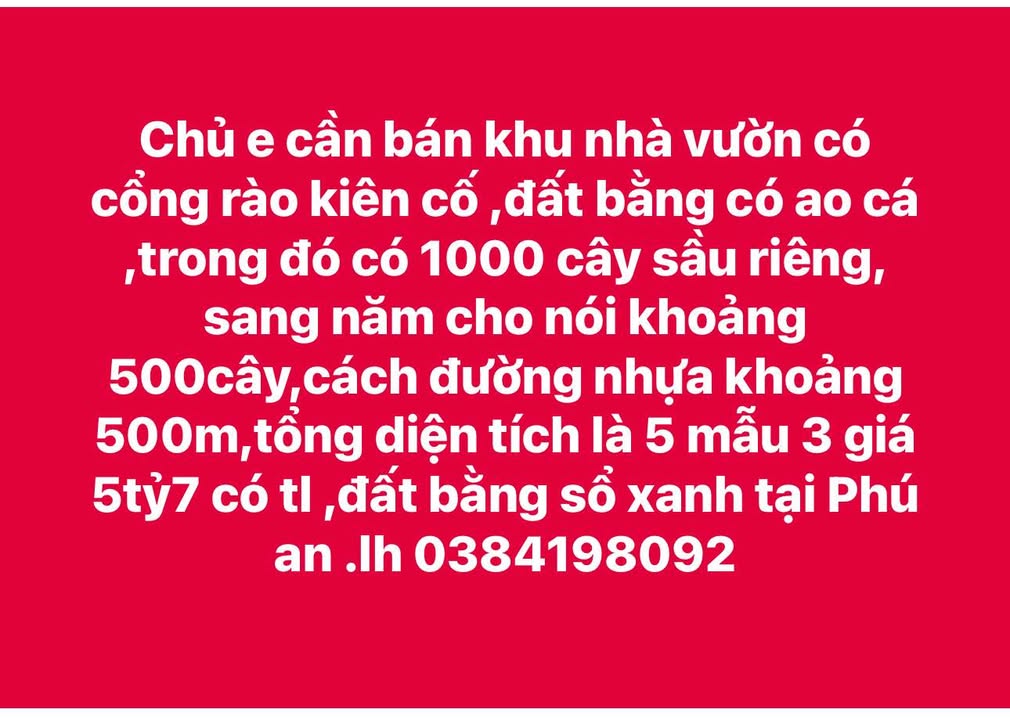 Đất vườn 5 mẫu 3 tại Phú An, Tân Phú - Giá chỉ 5.7 tỷ, thương lượng!