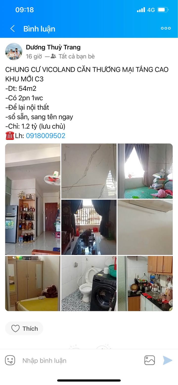 Căn hộ Vicoland Phường Xuân Phú 54m² giá 1.2 tỷ - Sổ hồng sang tên ngay!