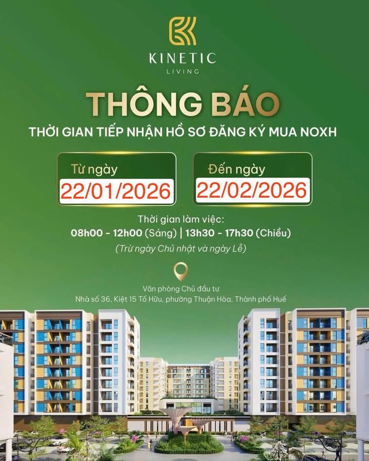 Căn hộ Kinetic Living Huế 61-70m² giá từ 830 triệu - Mở bán gấp!