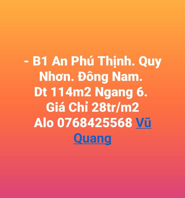 Đất nền B1 An Phú Thịnh, Quy Nhơn 114m² giá 3.192 tỷ - Cơ hội đầu tư tuyệt vời!
