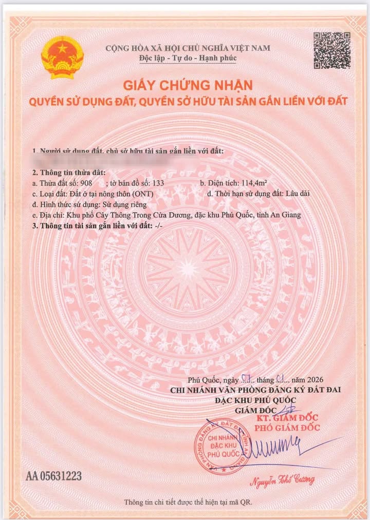 Đất thổ cư 114m² tại Phú Quốc, giá 1.9 tỷ - Đầu tư sinh lời ngay!