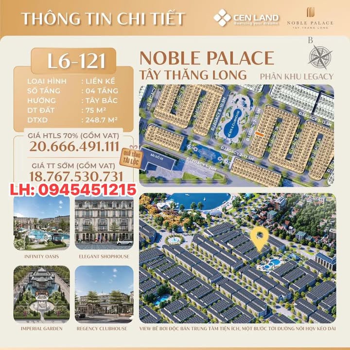 Shophouse Noble Palace Tây Thăng Long 75m² giá 18.7 tỷ - View bể bơi cực phẩm!