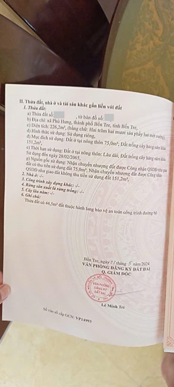 Đất thổ cư mặt tiền đường Nguyễn Thị Định, Bến Tre 450m² giá 4.95 tỷ - Đầu tư sinh lời ngay!