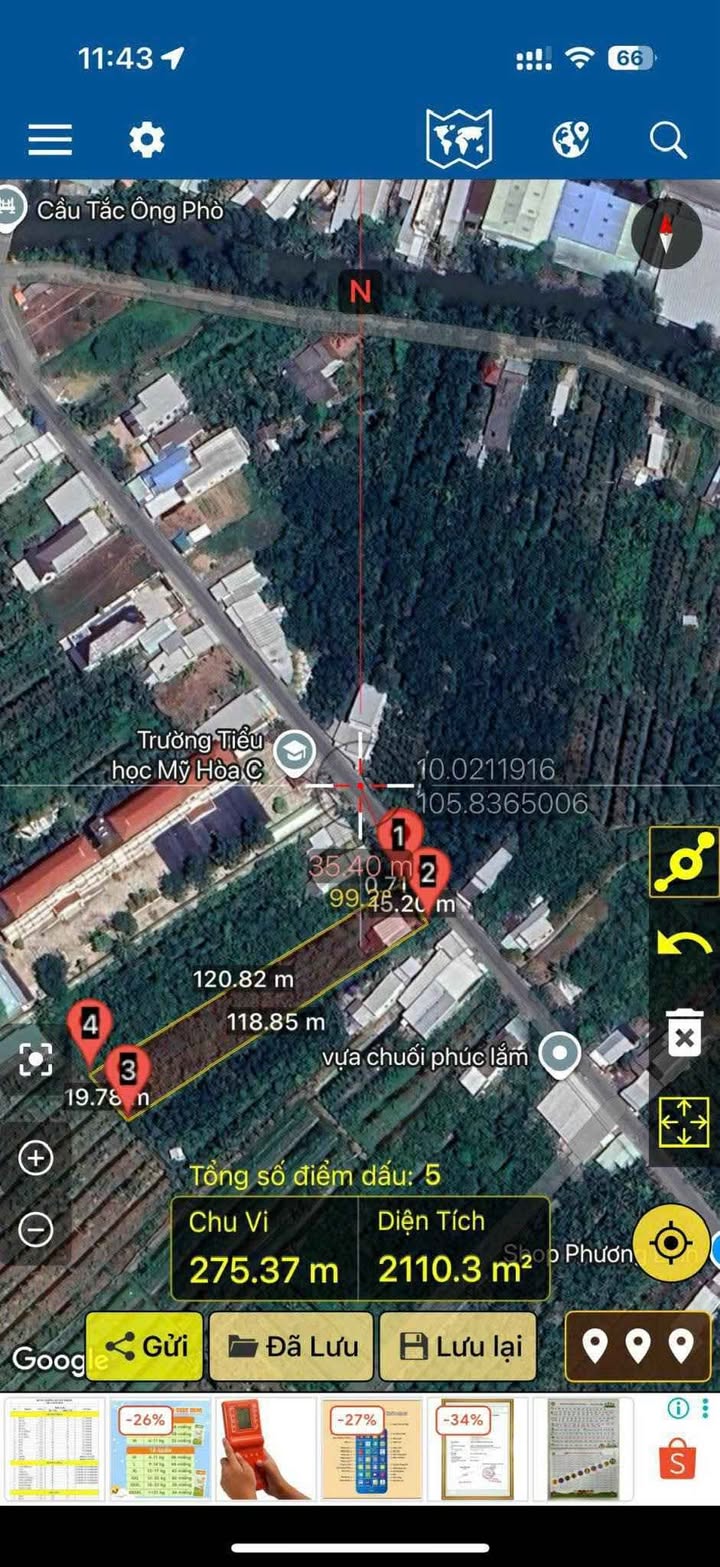 Đất thổ cư Xã Mỹ Hòa 1081m² giá 3.6 tỷ - Phù hợp xây trọ đầu tư