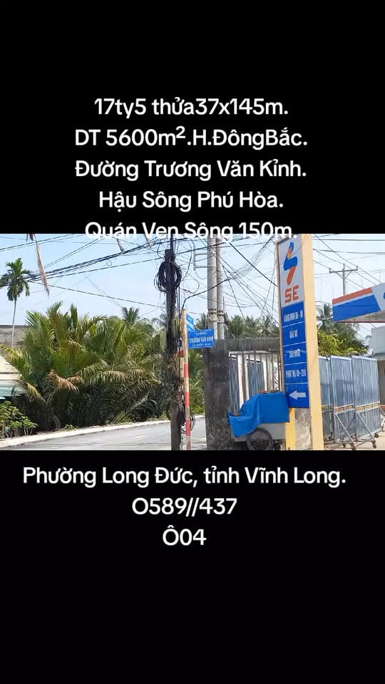 Bán đất Vĩnh Long 5600m² mặt tiền Trương Văn Kỉnh, view sông Phú Hòa