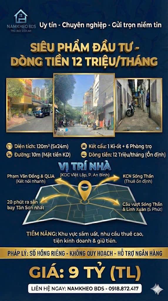 FrontHouse KDC Việt Lập, Bình Dương 120m² giá 9 tỷ - Đầu tư sinh lời ngay!