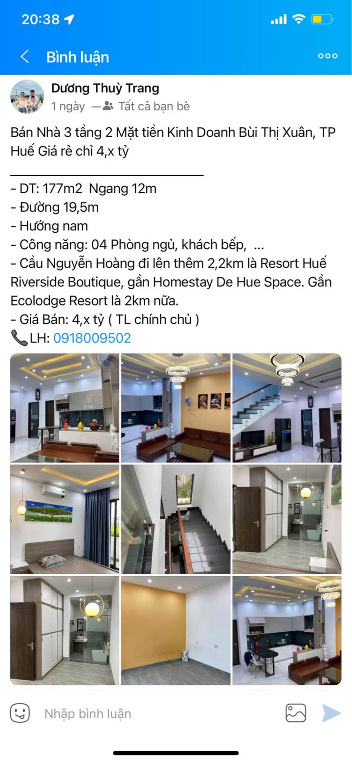 Nhà 3 tầng mặt tiền kinh doanh Bùi Thị Xuân, TP Huế 177m² giá 4 tỷ - Cơ hội đầu tư tuyệt vời!