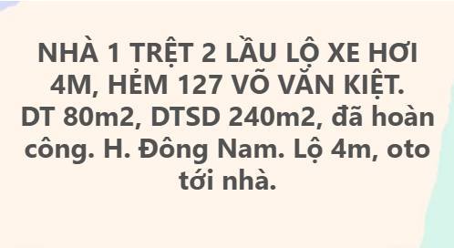 Nhà phố 1 trệt 2 lầu tại hẻm 127 Võ Văn Kiệt, 80m² giá 3 tỷ - Gần gũi, tiện nghi!