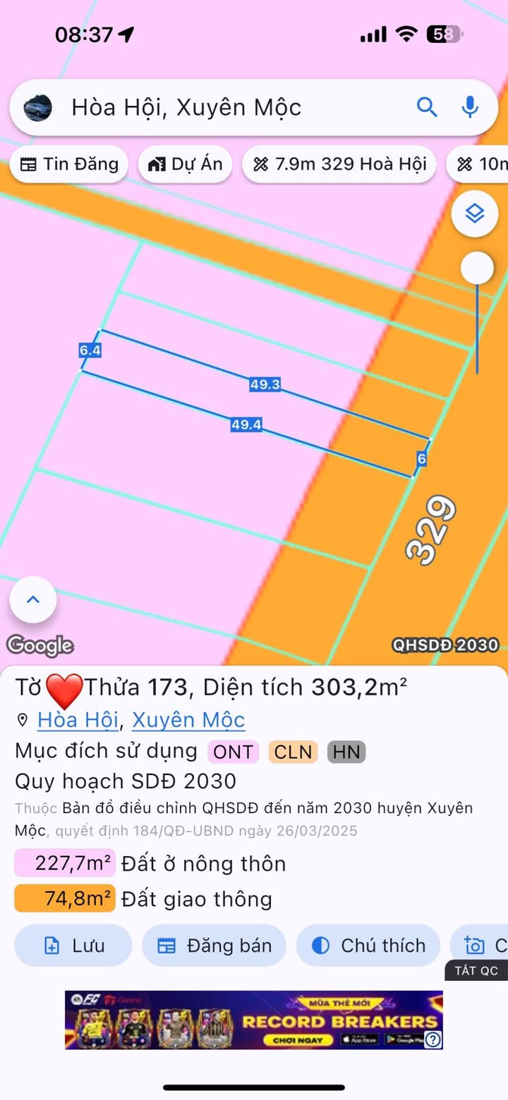 Đất nền Hòa Hội, Xuyên Mộc, 294m² giá 12.6 tỷ - Đầu tư sinh lời ngay!