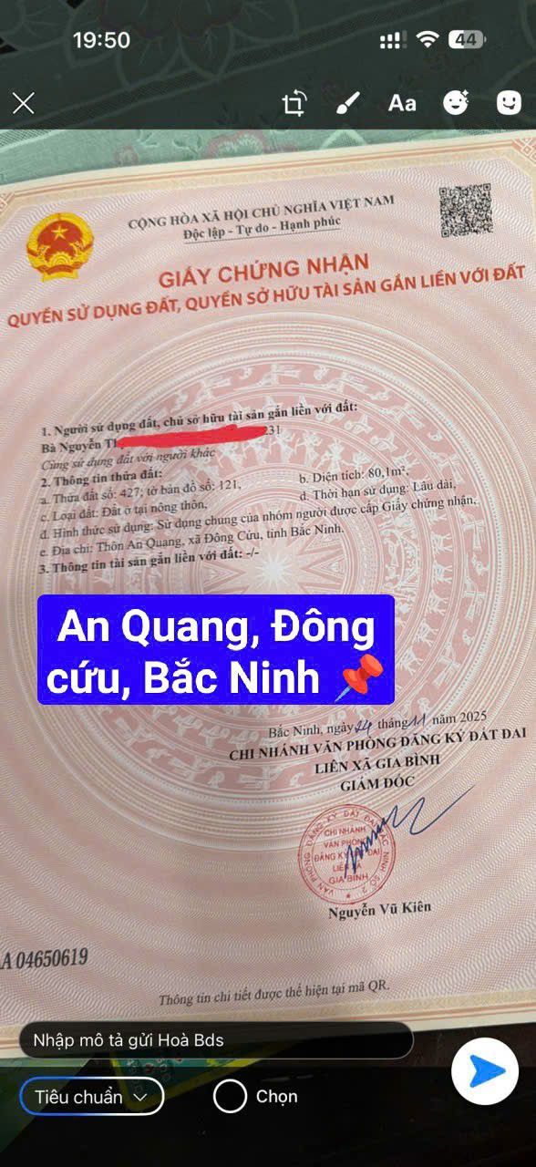 Đất thổ cư Đông Cứu, Gia Bình 80m² giá đầu tư - Sổ đỏ riêng, pháp lý chuẩn!