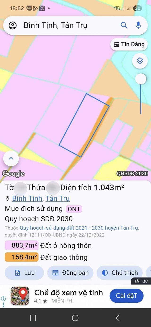 Đất thổ cư 1000m² tại Bình Tịnh, Tân Trụ, Long An giá 2.6 tỷ - Cơ hội đầu tư hấp dẫn!