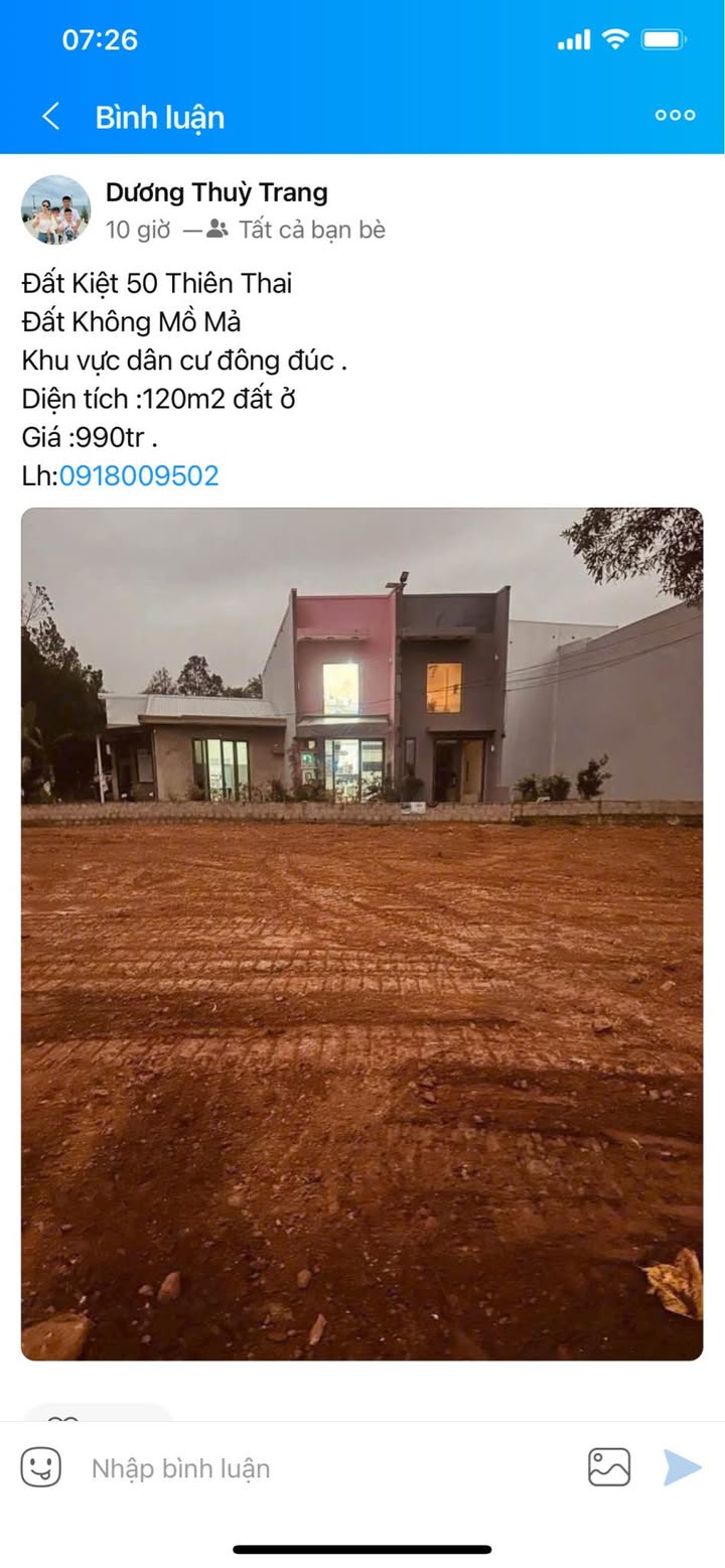 Đất nền 120m² đường Thiên Thai, Huế giá 990 triệu - Đầu tư sinh lời ngay!