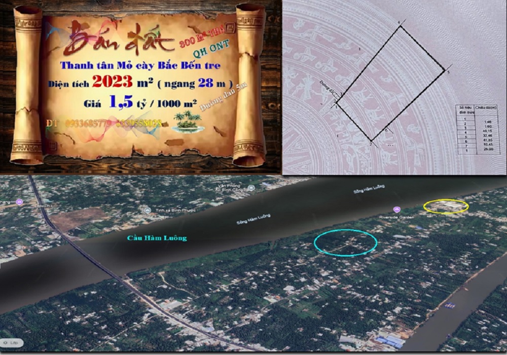 Đất nền xã Thanh Tân, huyện Mỏ Cày Bắc 2028m² giá 3 tỷ - Cơ hội đầu tư hiếm có!