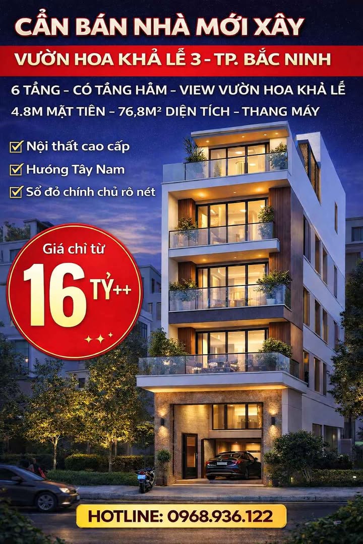 Nhà đẹp 6 tầng tại Vườn Hoa Khả Lễ, Bắc Ninh - View tuyệt đẹp, giá 16 tỷ