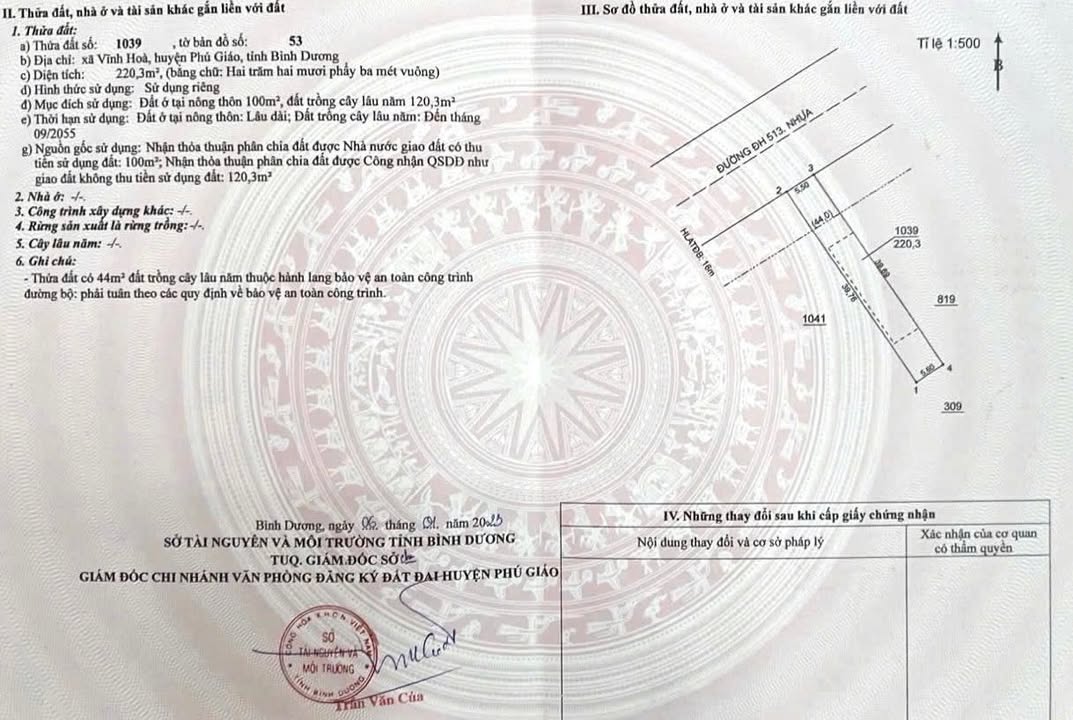 Đất Phú Giáo Vĩnh Hoà 218m² giá 1 tỷ - Đầu tư sinh lời nhanh!