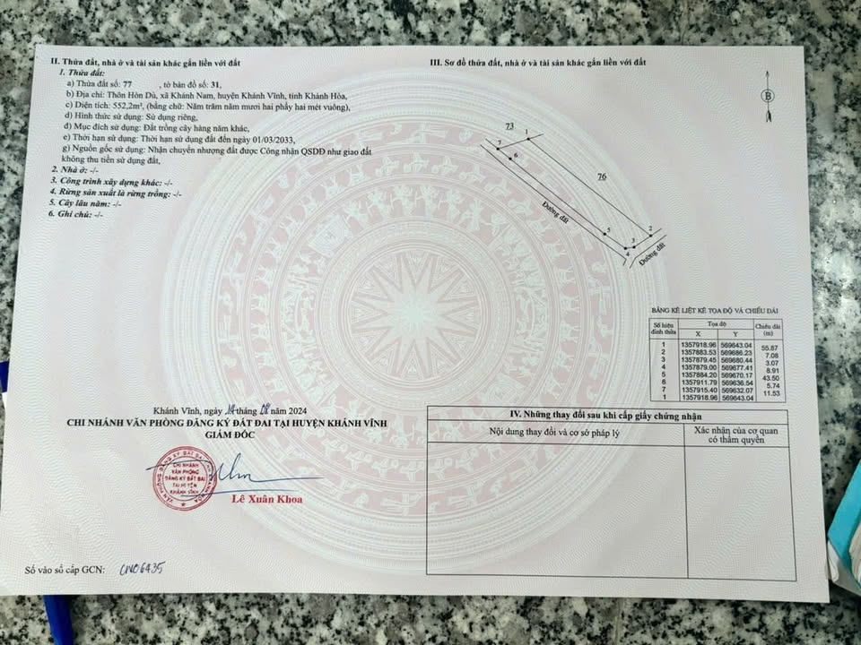 Đất nền Xã Khánh Nam 552m² giá chỉ 169 triệu - Đầu tư sinh lời ngay!