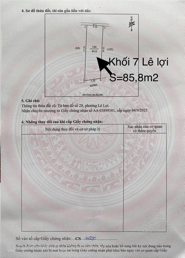 Đất nền K7 Lê Lợi, 85.5m², giá 3.5 tỷ - Sổ hồng chính chủ, vị trí đắc địa!