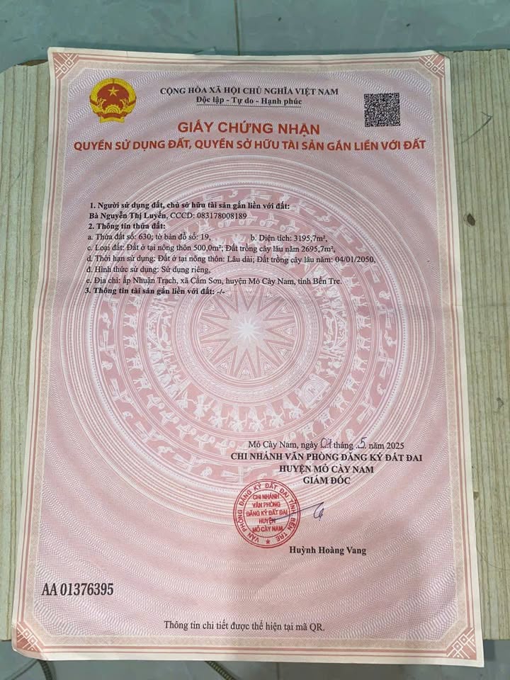 Đất vườn dừa 3.195m² tại Cẩm Sơn, Mỏ Cày Nam giá 970 triệu - Đầu tư sinh lời ngay!