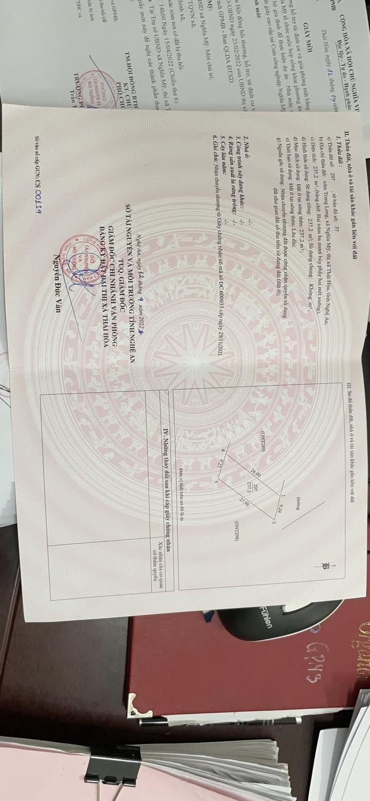 Đất thổ cư 237,2m² tại Xóm Trung Long, Nghĩa Mỹ, Thái Hoà - Giá tốt cho gia đình cần bán gấp!