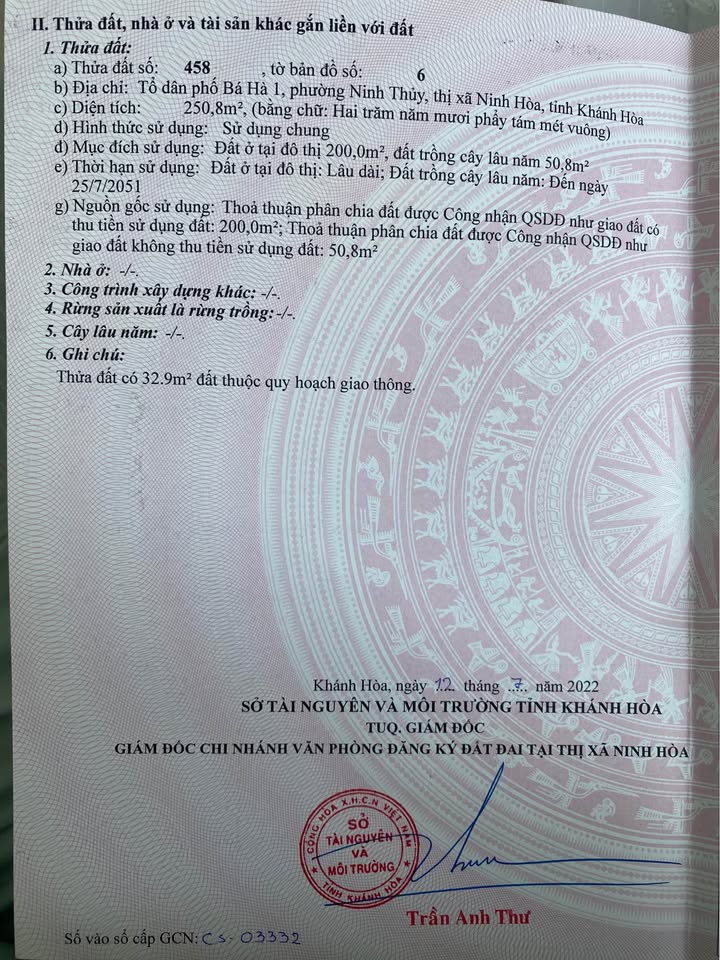 Đất nền chính chủ Ninh Thuỷ 250.8m² giá chỉ 5.768 tỷ - Đầu tư sinh lời ngay!