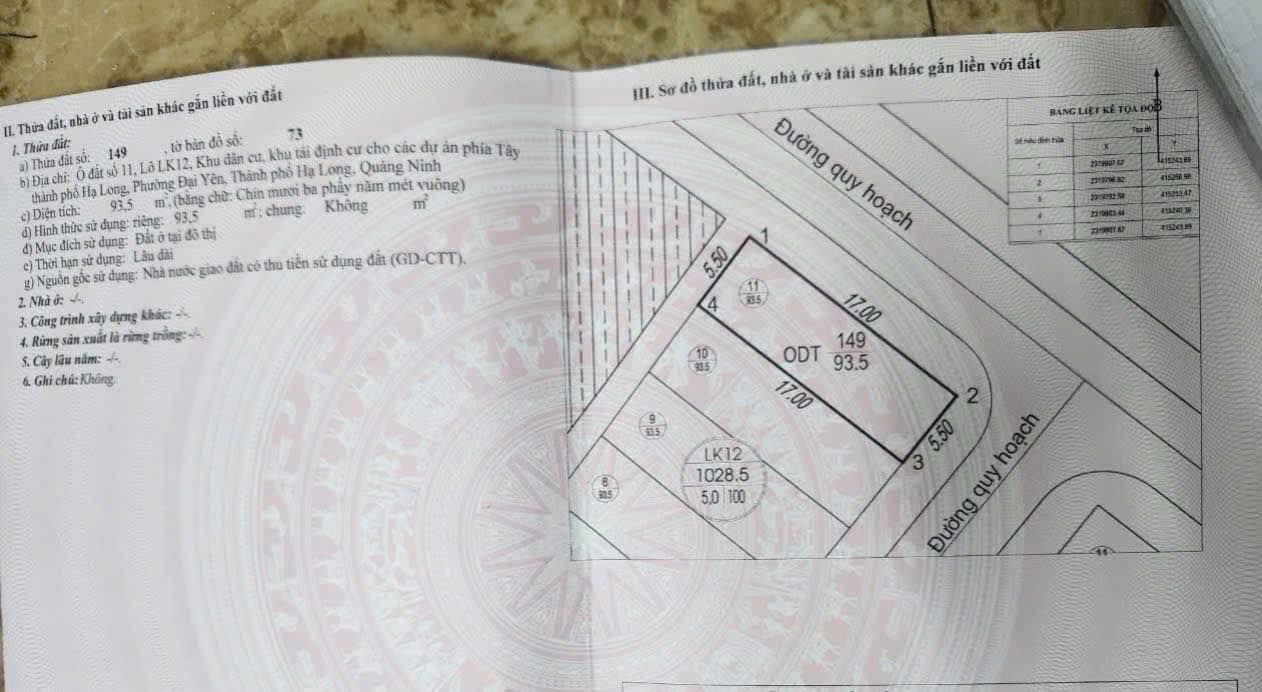 Đất thổ cư Đại Yên, Quảng Yên 93m² - Giá cực tốt, cơ hội đầu tư lý tưởng!