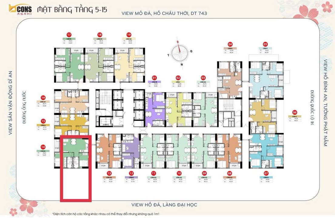 Căn hộ BCONS ASAHI Dĩ An 59m² giá 2.8 tỷ - Tầng đẹp, view thoáng
