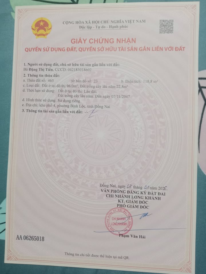 Đất thổ cư Bình Lộc, Long Khánh 105m² giá 1.3 tỷ - Cơ hội đầu tư hấp dẫn!