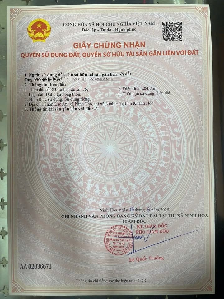 Đất thổ cư Ninh Thọ 210m² giá chỉ 600 triệu - Cơ hội đầu tư hiếm có!