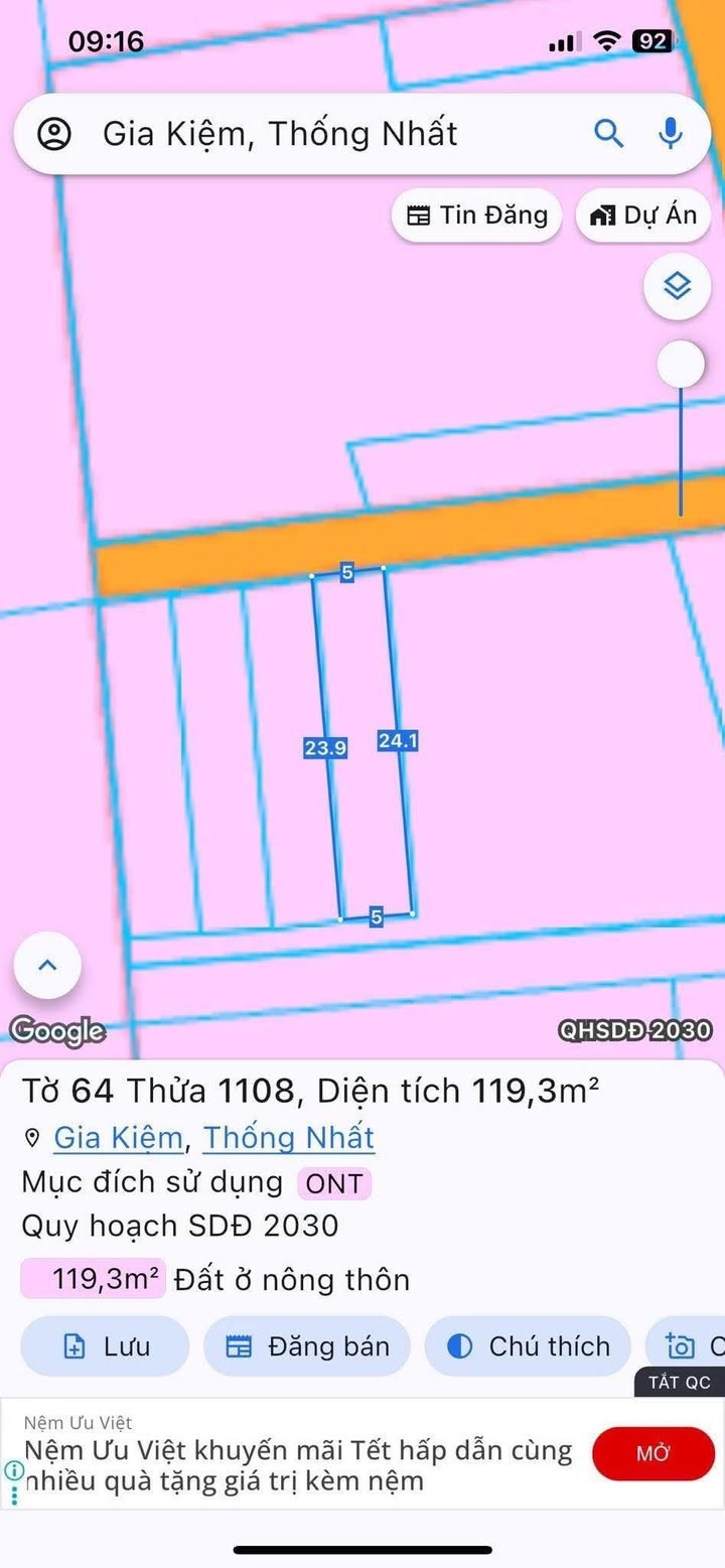 Đất nền Gia Kiệm, Thống Nhất 120m² giá 800 triệu - Đầu tư sinh lời ngay!