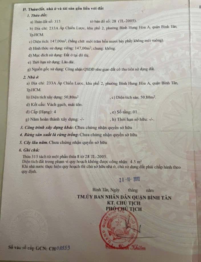 Nhà mặt tiền kinh doanh 233 Ấp Chiến Lược 152m² giá 9.8 tỷ - Cơ hội đầu tư hấp dẫn!