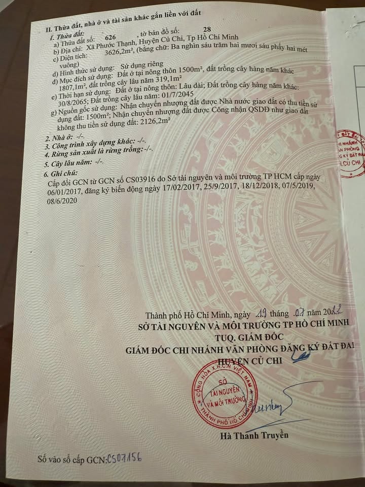 Đất thổ cư 3626m² Xã Phước Thạnh, Củ Chi giá 26 tỷ - Cơ hội đầu tư hấp dẫn!