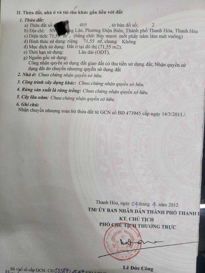Đất nền trung tâm TP Thanh Hóa 71.5m² - Sổ đỏ chính chủ, giá tốt!