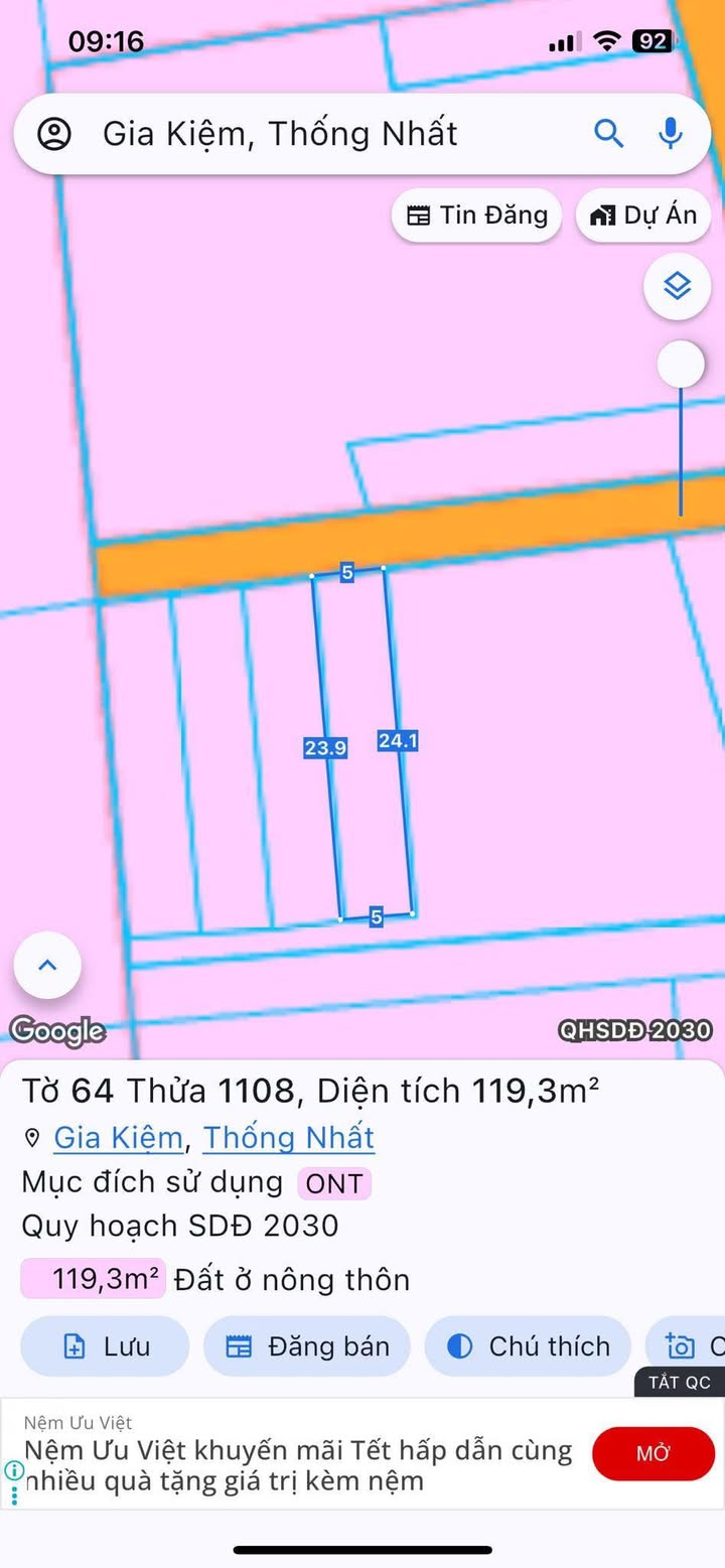 Đất nền chính chủ tại Gia Kiệm, Thống Nhất, 120m² giá chỉ 800 triệu - Cơ hội đầu tư tuyệt vời!