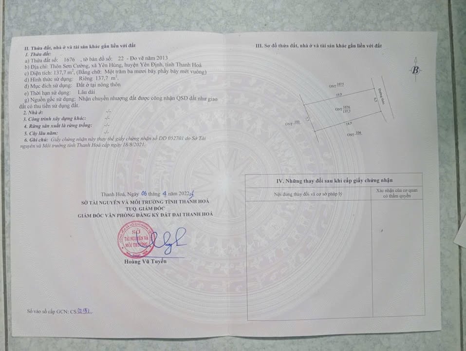 Đất nền Yên Hùng, Yên Định 137,7m² giá chỉ 200 triệu - Cơ hội đầu tư tuyệt vời!