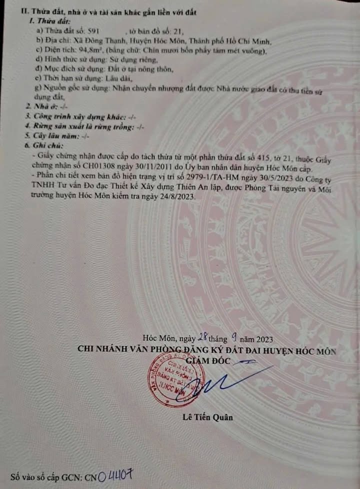 Đất thổ cư 100% xã Đông Thạnh, Hóc Môn 94m² - Giá 2.8 tỷ, vị trí vàng!