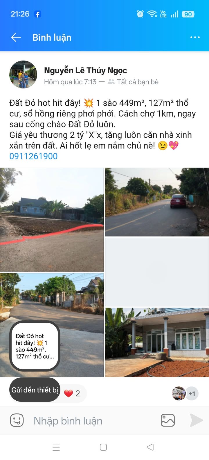 Đất nền Thị trấn Đất Đỏ 449m² giá 2 tỷ - Cơ hội vàng cho nhà đầu tư!