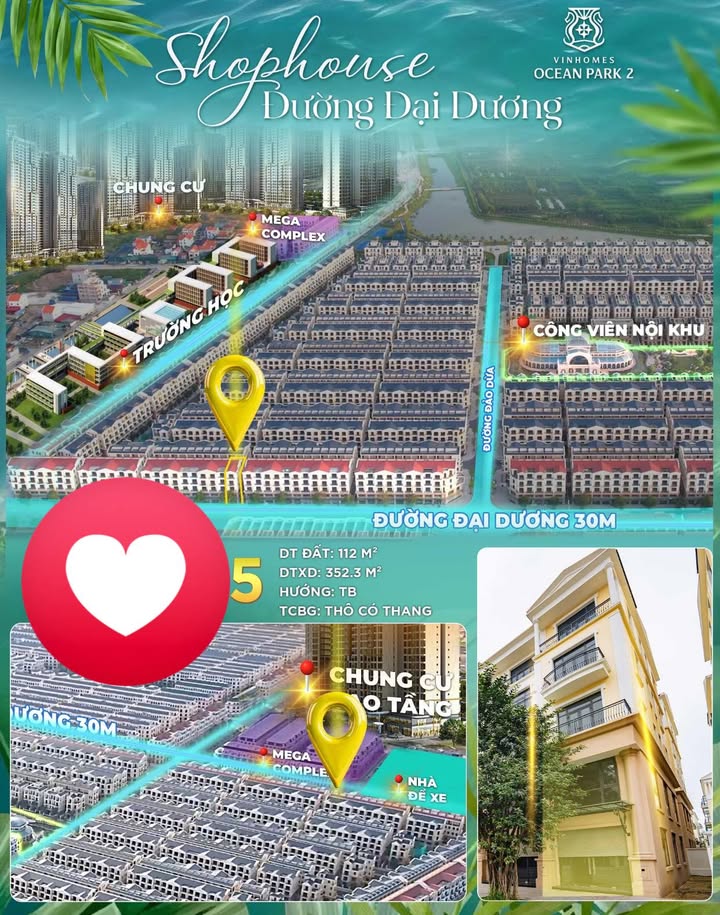Shophouse Vinhomes Ocean Park 112m² - Kinh doanh đắc lợi, mặt tiền 30m