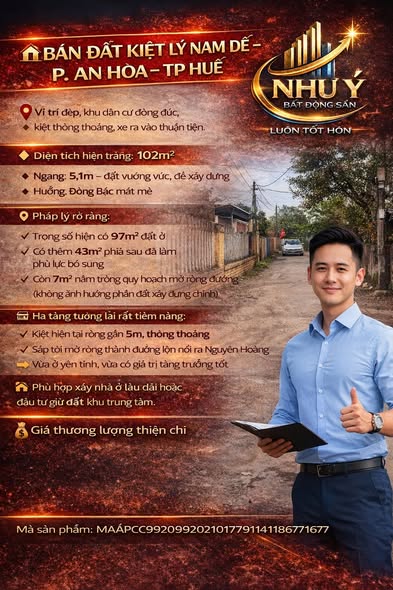 Đất nền 102m² Kiệt Lý Nam Đế, Huế - Sổ Hồng Rõ Ràng, Tiềm Năng Tăng Giá