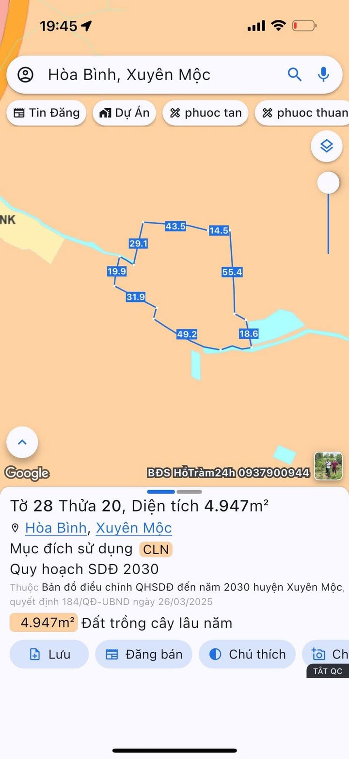 Đất nền Xã Hòa Bình, Huyện Xuyên Mộc 16.560m² giá chỉ 1.104 tỷ - Cần bán gấp!