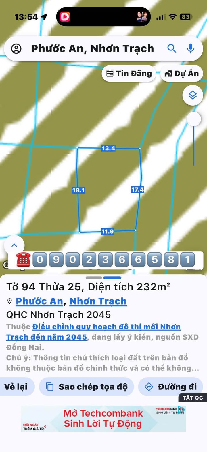 Đất nền Xã Phước An 232m² giá 1.09 tỷ - Sổ đỏ chính chủ