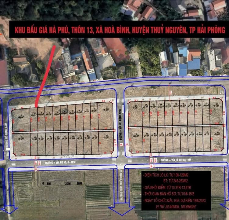 Đất đấu giá phường Hoà Bình, Thủy Nguyên 111,7m² giá 3,5 tỷ - Cơ hội đầu tư hiếm có!