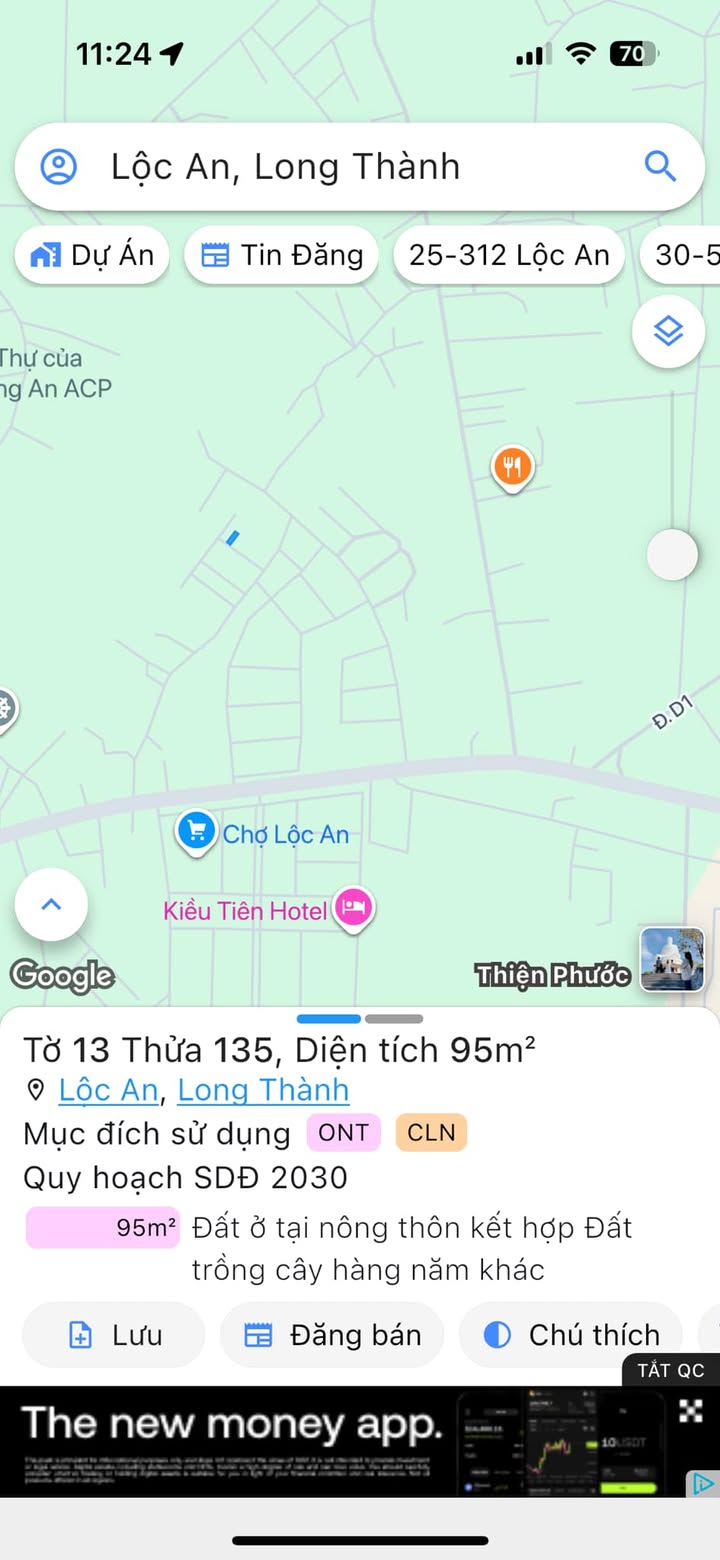 Đất thổ cư Lộc An Long Thành 95m² giá 1.61 tỷ - Cơ hội đầu tư tuyệt vời!