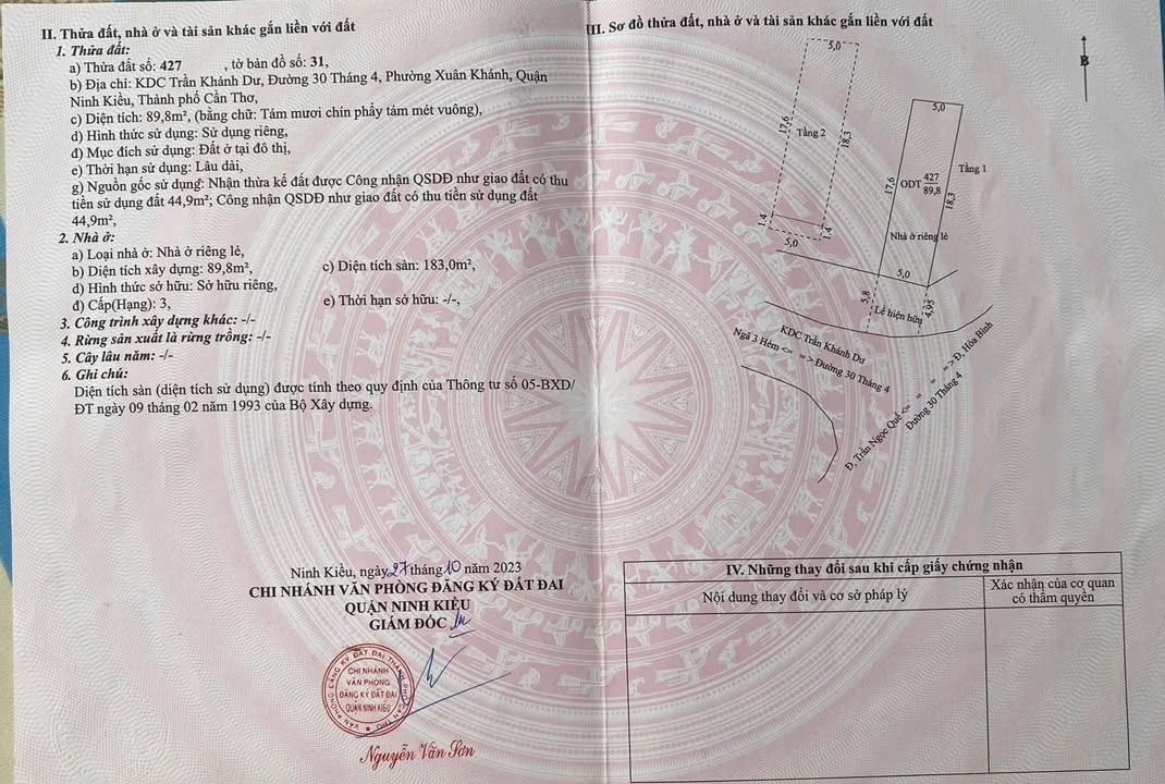 Bán gấp FrontHouse 1 trệt 2 lầu đường 30/4, Cần Thơ 89m² giá 19 tỷ - Đối diện Vincom Xuân Khánh!