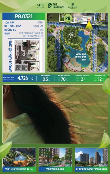 Căn hộ 2PN+ Vinhomes Ocean Park, 65m² giá 3.9 tỷ - View hồ và công viên tuyệt đẹp!