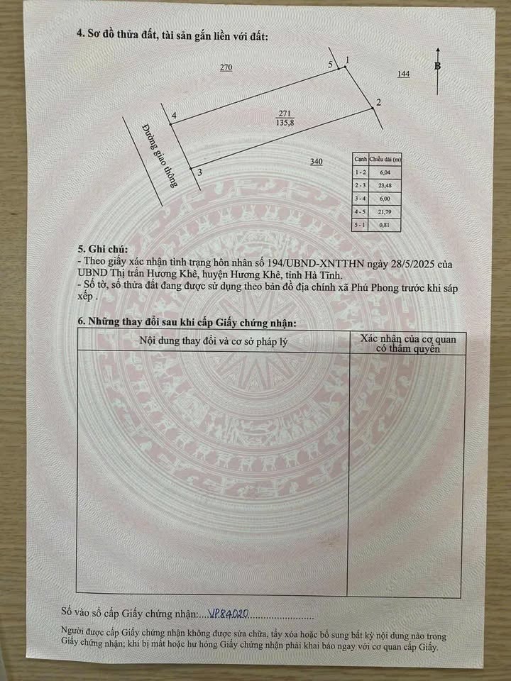 Đất thổ cư Hương Khê 135.8m² giá 900 triệu - Sổ đỏ chính chủ